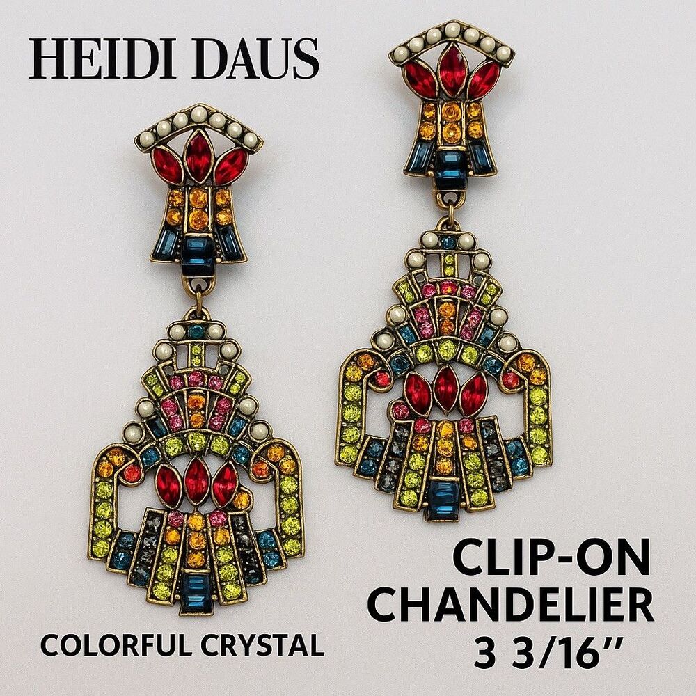 HEIDI DAUS CLIP Drop Dangle Chandelier Colorful Crystal Statement Large Earrings